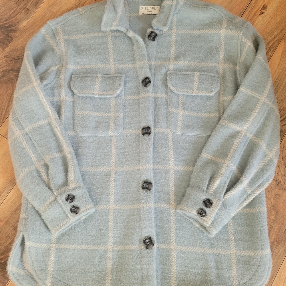 Z SUPPLY Tucker Plaid Shacket/Coat, NWOT, S, Morning Fog - Exc Quality!!🩵🤍 - Picture 7 of 16